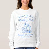 Retro Blue Seashells & Wedding Bells Bachelorette Sweatshirt (Vorderseite)