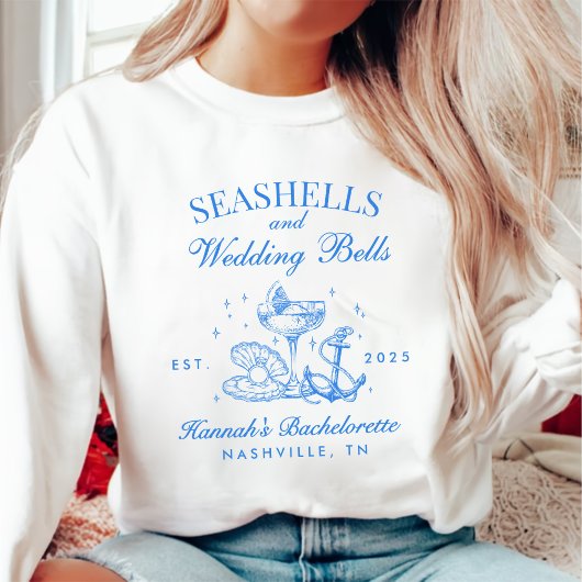 Retro Blue Seashells & Wedding Bells Bachelorette Sweatshirt