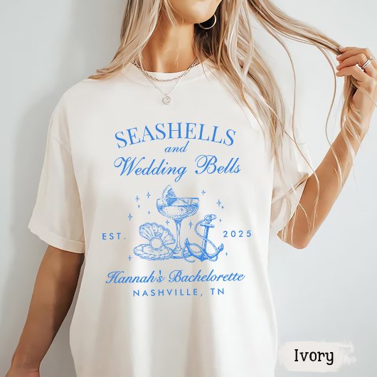 Retro Blue Seashells & Wedding Bells Bachelorette T-Shirt
