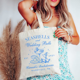 Retro Blue Seashells & Wedding Bells Bachelorette Tragetasche