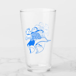 Retro Blue Skaten Couple Glas