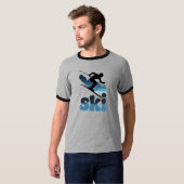Retro Blue Ski T-Shirt – Modern 70s Style Skiing T (Vorne ganz)