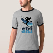 Retro Blue Ski T-Shirt – Modern 70s Style Skiing T (Vorderseite)