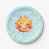 Retro Blue Sky Boho Happy Sunshine Baby Shower Pappteller (Vorderseite)