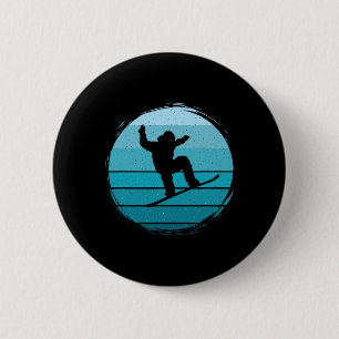 Retro Blue Snowboarding - Vintage Wintersport Schn Button