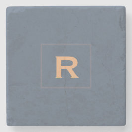 Retro Blue Solid Color Classic Schlicht Initial Steinuntersetzer