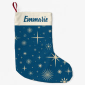 Retro Blue Sparkle Weihnachtsmuster Individuelle N Kleiner Weihnachtsstrumpf (Vorderseite)