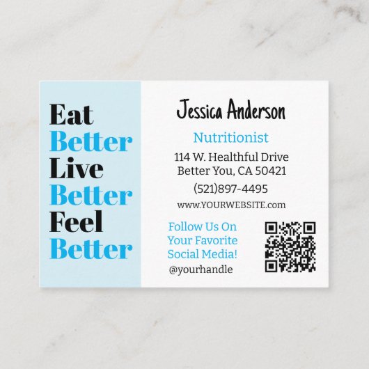 Retro Blue Stripe Nutritionist Health Wellness Visitenkarte (Rückseite)