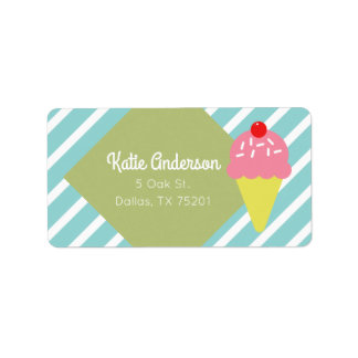 Retro Blue Striping Ice Cream Custom Address Label Adressaufkleber