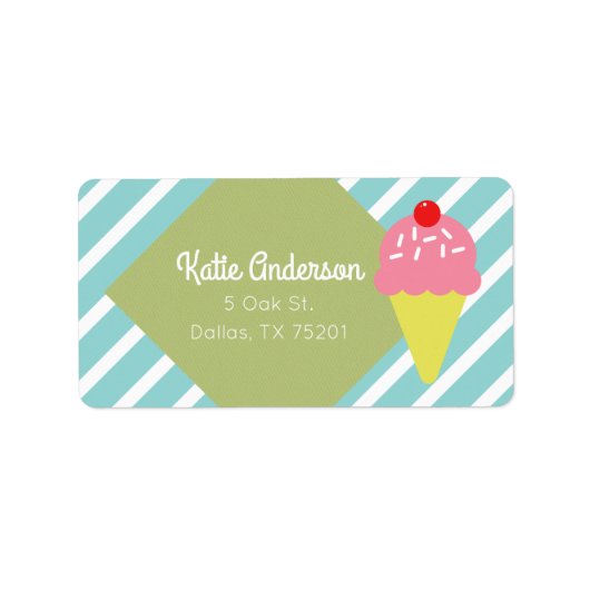 Retro Blue Striping Ice Cream Custom Address Label Adressaufkleber (Vorne)