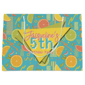 Retro Blue Summer Citrus Fruit Birthday Große Geschenktüte (Vorderseite)