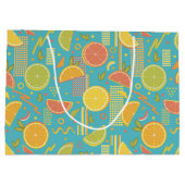 Retro Blue Summer Citrus Fruit Birthday Große Geschenktüte (Rückseite)