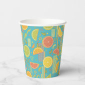 Retro Blue Summer Citrus Fruit Birthday Pappbecher (Rückseite)