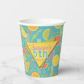 Retro Blue Summer Citrus Fruit Birthday Pappbecher (Vorderseite)