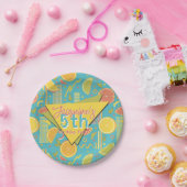 Retro Blue Summer Citrus Fruit Birthday Pappteller (Party)