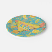 Retro Blue Summer Citrus Fruit Birthday Pappteller (Schrägansicht)
