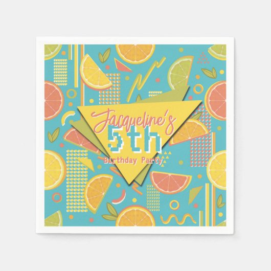 Retro Blue Summer Citrus Fruit Birthday Serviette (Vorderseite)