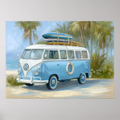 Retro Blue Surf VW Van Coastal Wall Art | Poster (Vorne)