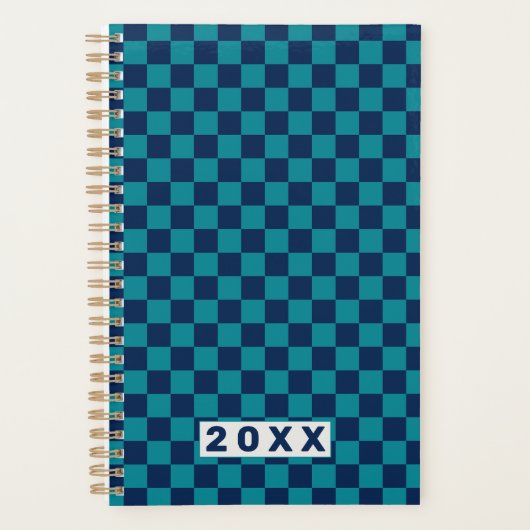 Retro Blue Teal Checkerboard 2026 Planer (Vorderseite)