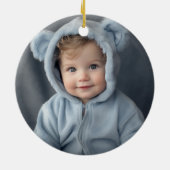 Retro Blue Teddy Bear Balloons Baby 1. Weihnachten Keramik Ornament (Hinten)