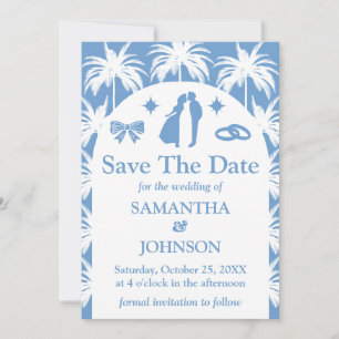 Retro Blue Tropical Palm Tree Foto Hochzeit Save The Date