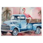 Retro Blue Truck mit Flamingo Große Geschenktüte (Vorderseite)