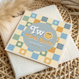 Retro Blue Two Cool Dude Boys 2nd Birthday Serviette