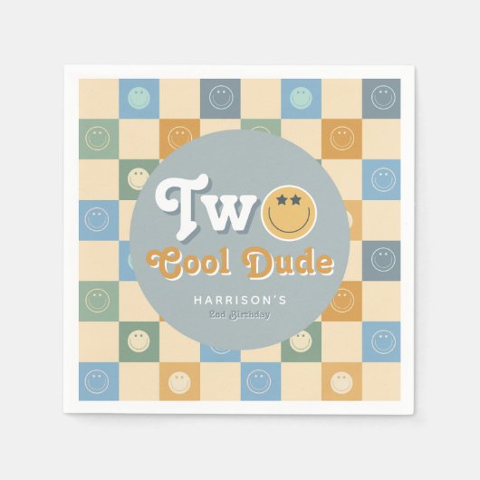 Retro Blue Two Cool Dude Boys 2nd Birthday Serviette (Vorderseite)