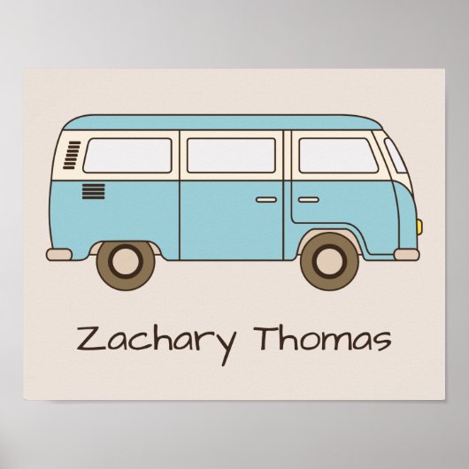 Retro Blue und Cream Van Personalisiert Poster (Vorne)