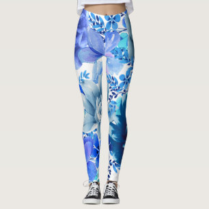 Retro Blue und Lila florale Multi-Rose-Leggings Leggings