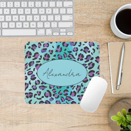 Retro Blue und Lila Leopard Print Mousepad