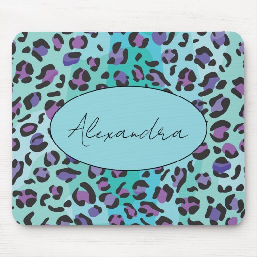 Retro Blue und Lila Leopard Print Mousepad (Vorne)