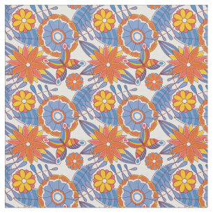 Retro Blue und Orange Floral Stoff