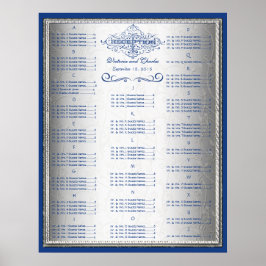 Retro Blue und Silver Wedding Guest Seating Chart Poster