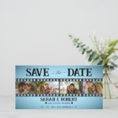 Retro Blue Vignette Foto Collage Film Streifen Save The Date (Stehend Vorderseite)
