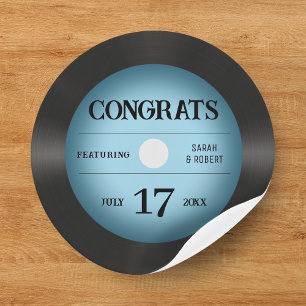 Retro Blue Vinyl Record Hochzeitsgratulation Runder Aufkleber