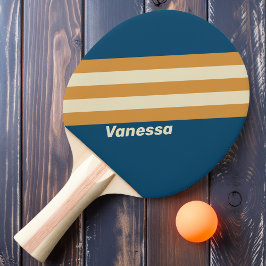 Retro Blue Wave Streifen mit Namen Tischtennis Schläger