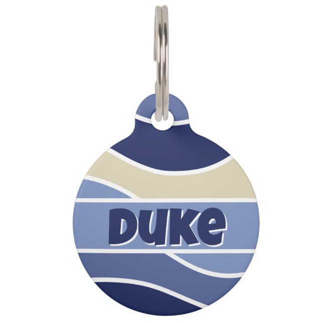 Retro Blue Waves Haustiermarke (Vorderseite)