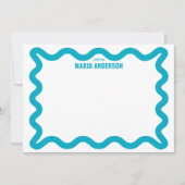 Retro Blue Wavy Border Personalisiert Mitteilungskarte (Vorderseite)