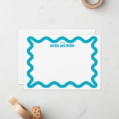 Retro Blue Wavy Border Personalisiert Mitteilungskarte (Vorderseite/Rückseite Beispiel)