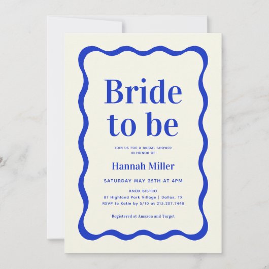 Retro Blue Wavy farbige Braut zu Brautparty Einladung (Vorderseite)