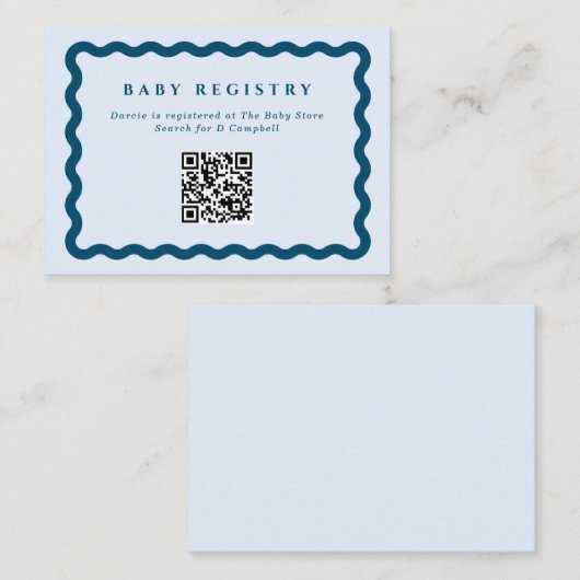 Retro Blue Wavy Frame Baby Registry QR Code Begleitkarte (Vorne/Hinten)