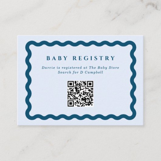 Retro Blue Wavy Frame Baby Registry QR Code Begleitkarte (Vorderseite)