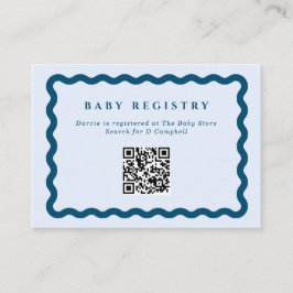Retro Blue Wavy Frame Baby Registry QR Code Begleitkarte