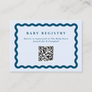 Retro Blue Wavy Frame Baby Registry QR Code Begleitkarte