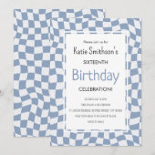 Retro Blue Wavy Karo Geburtstag Einladung (Vorne/Hinten)