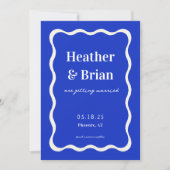 Retro Blue Wavy Squiggle Foto Wedding Save The Date (Vorderseite)