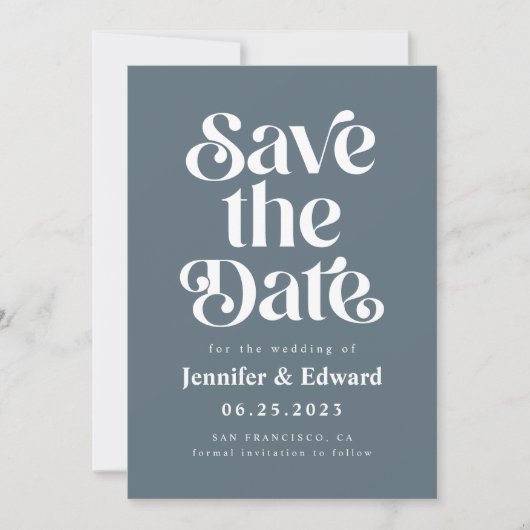 Retro Blue Wedding Save The Date (Vorderseite)