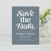 Retro Blue Wedding Save The Date (Stehend Vorderseite)