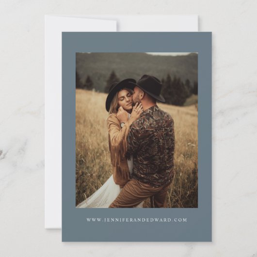 Retro Blue Wedding Save The Date (Rückseite)